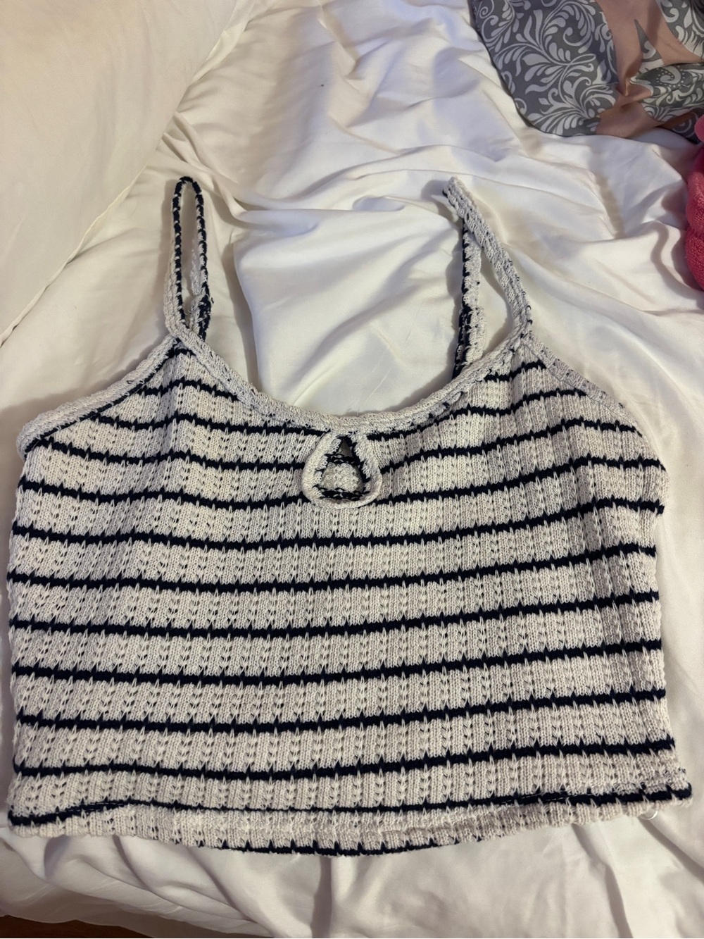 Off-white & Navy Striped Knit Cropped Tank Top -  Small